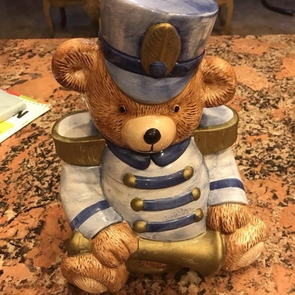 Ceramic Bear Figurine in Blue and Gold Uniform - Picture 1 of 2